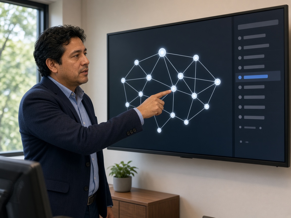 Pantalla de inteligencia artificial en una oficina